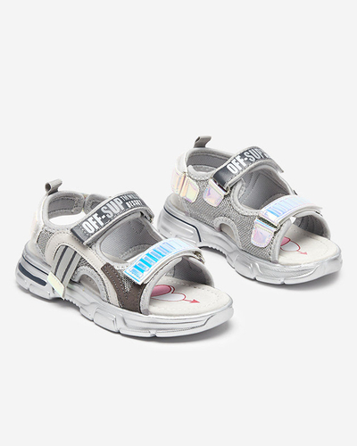 Gray girls' sandals with holographic inserts from Heilol - Footwear