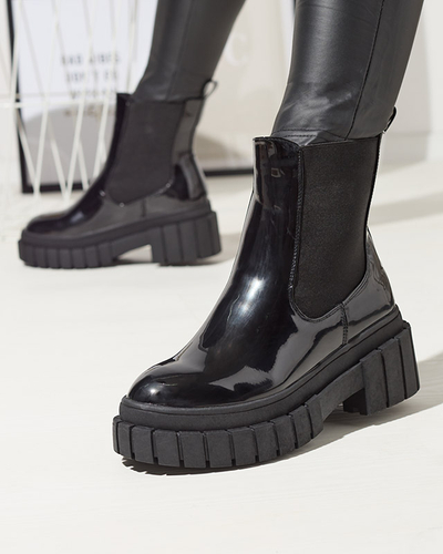 Black women's patent leather boots on a thicker sole Fazzati- Footwear