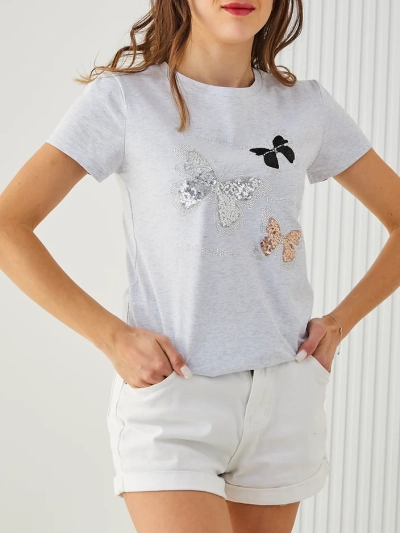 Royalfashion Women's cotton blouse with butterflies