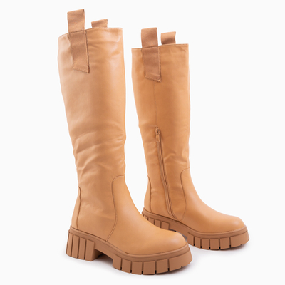 Light brown women's knee-high boots with flat heels Bitsy - Shoes
