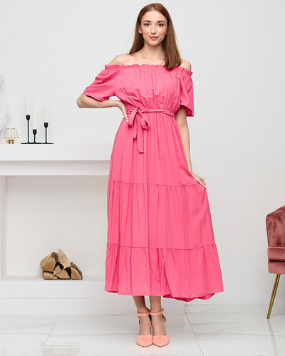 Women's coral midi dress with open back - Clothing