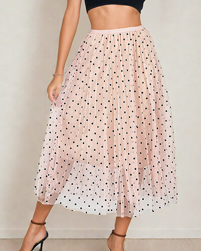 Royalfashion Sieviešu divslāņu polka dot midi svārki