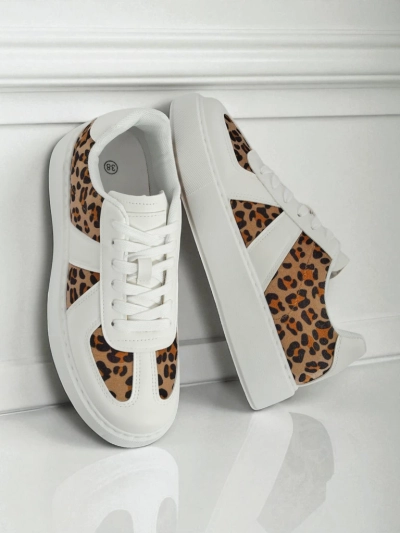 Женские кроссовки Calista Leopardia – Белая Экокожа Ткань Весна 4см