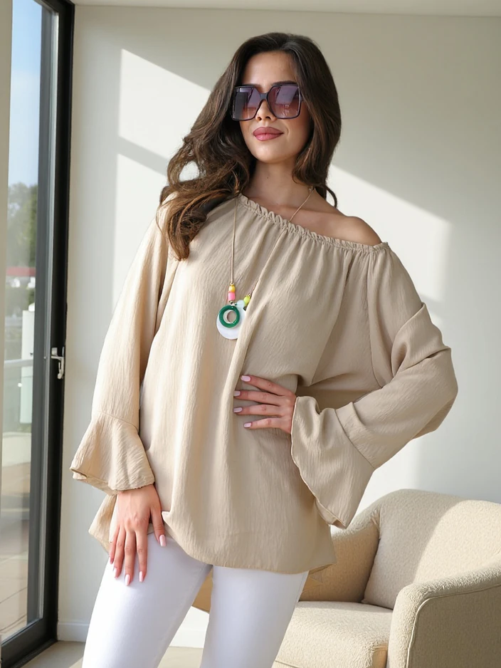 Royalfashion Sieviešu blūze bez pleciem ar volāniem