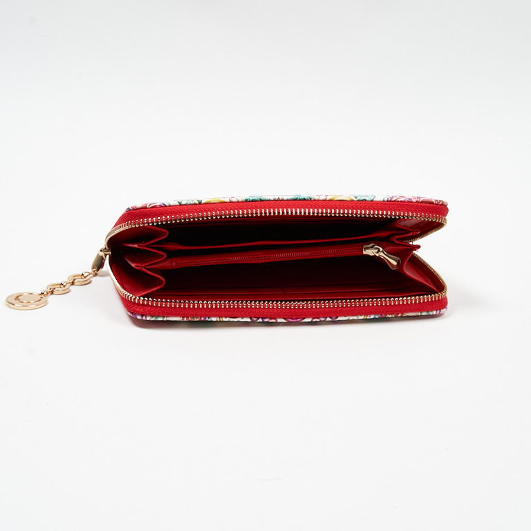 Large white and red women's wallet with a floral pattern - Accessories