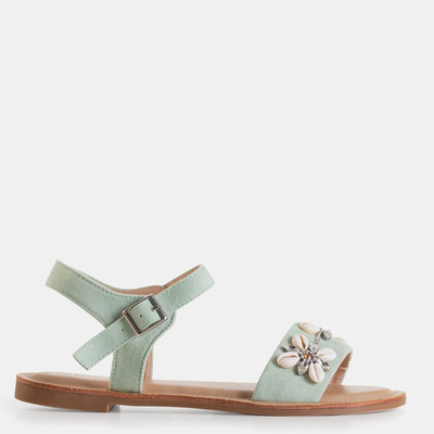Green women's flat sandals with ornaments Lucy - Footwear