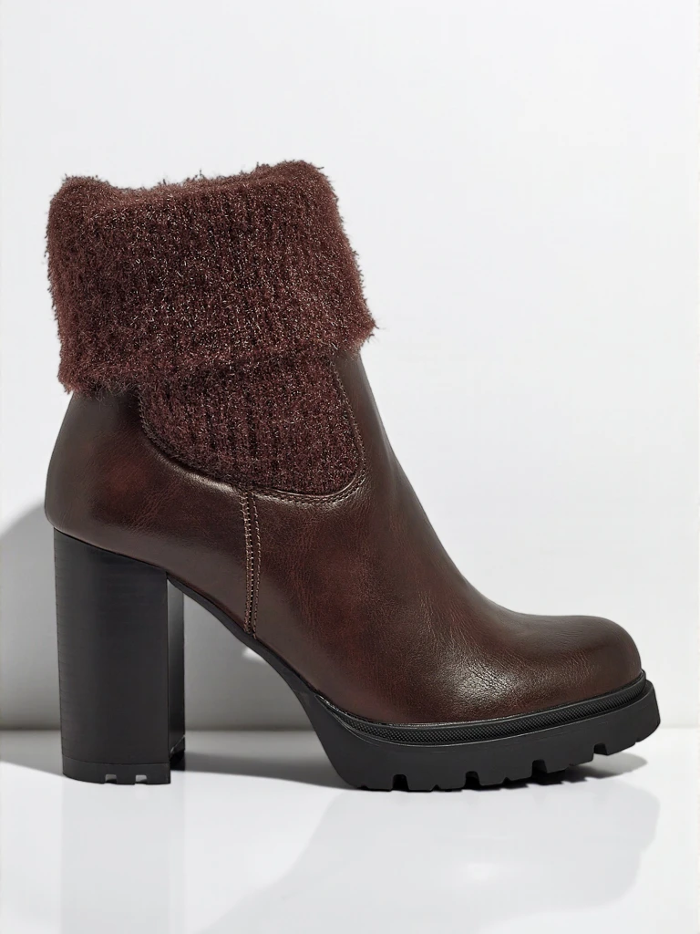 Women's eco-leather heeled ankle boots with Tirave knit