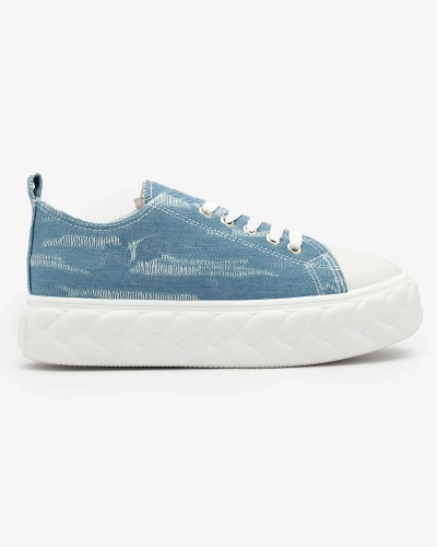 Royalfashion Blue women's denim sneakers with rubbed Nerolera