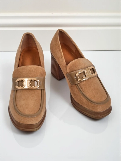 Women's Loafers Perseida - light brown suede block heel elegant