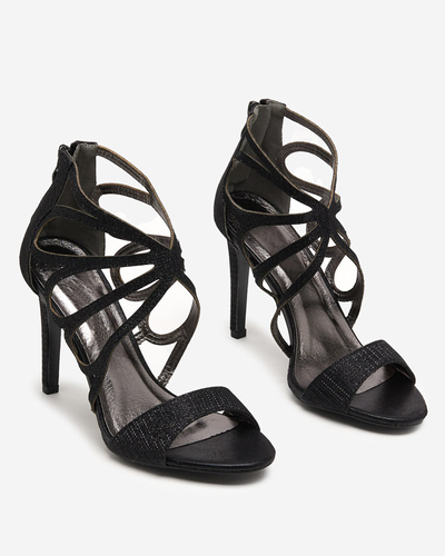 Black women's brocade sandals on a high heel Ricata - Footwear
