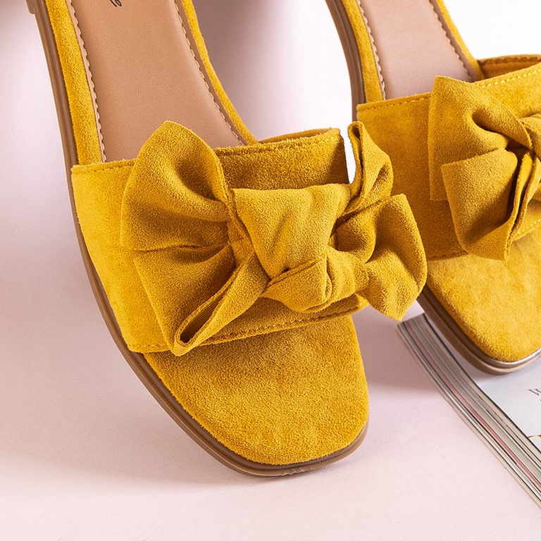 Yellow women's slippers with a Bonjour bow - Footwear