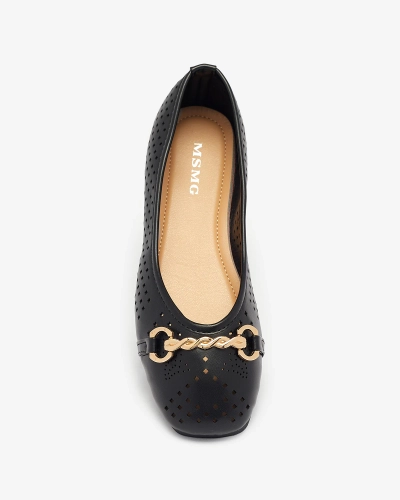 Black women's openwork ballerinas with gold ornament Serilla- Footwear