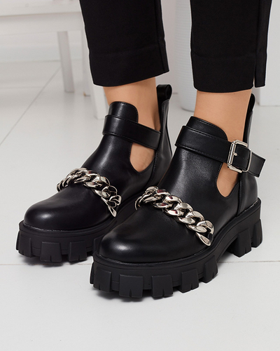 Black women's boots with a cut-out and embellishment Meveril - Footwear