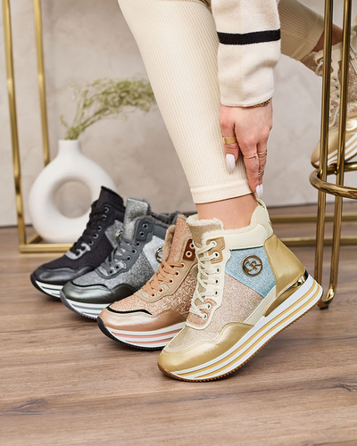 Royalfashion Sieviešu sportiskas zelta krāsas kedas ar spīdumiem Kawellas