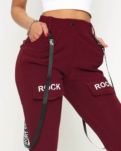 Maroon women's fabric combat pants with suspenders - Clothing