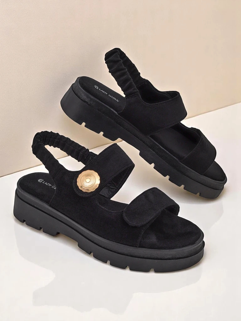 Женские сандалии Royalfashion Anthea Nero – черная замша, платформа 5 см