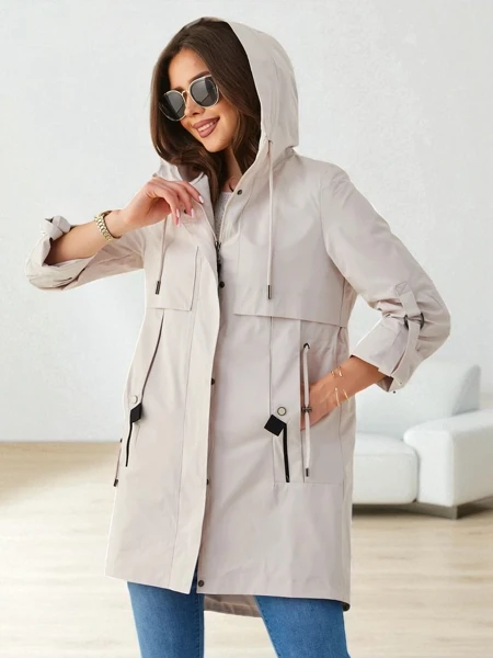 Royalfashion Sieviešu garš vēja drēbju jaka