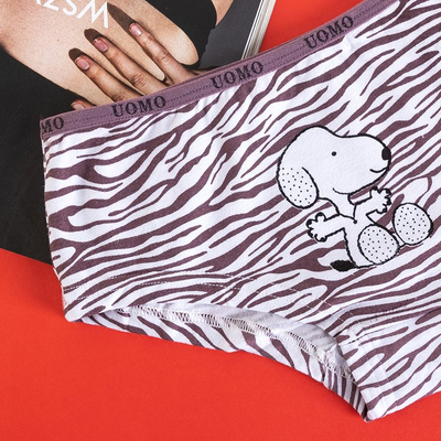 Women's brown cotton patterned panties with a doggy print - Clothing