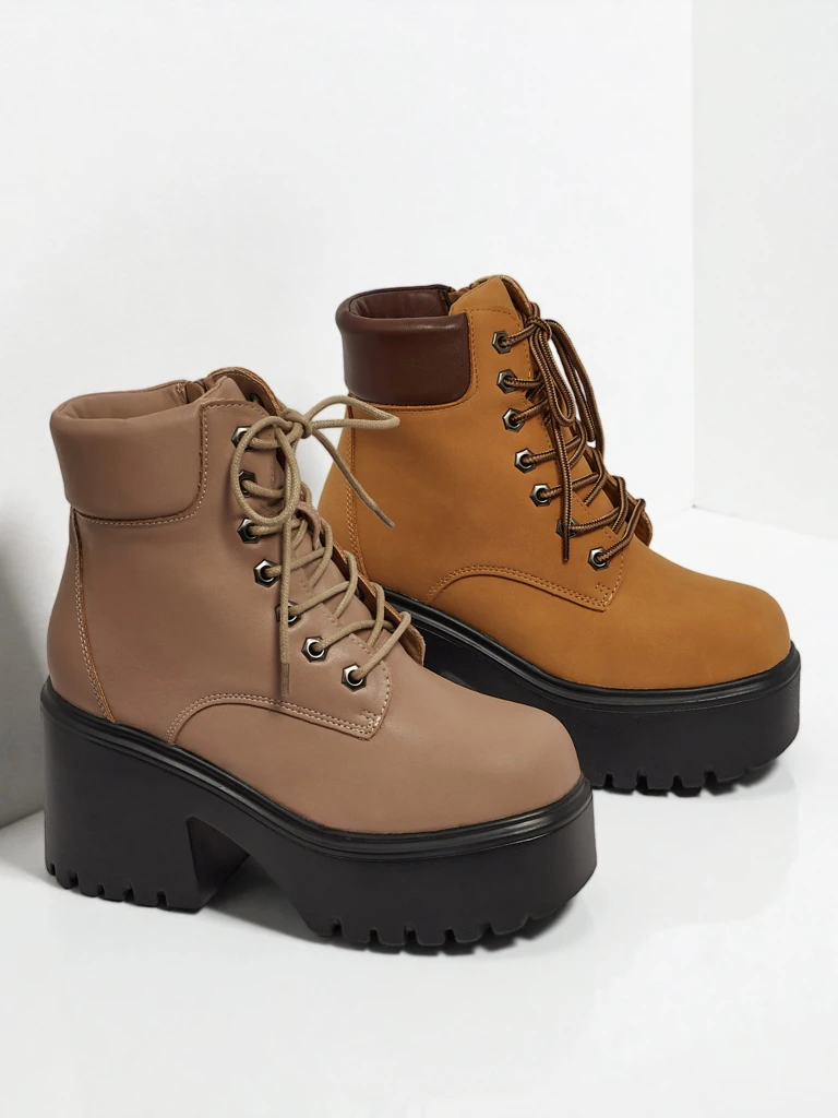 Women's Faux Suede Ankle Boots with Block Heel and Platform Tavlissa