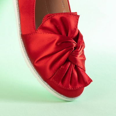 Red women's loafers with a Laverton bow - Footwear