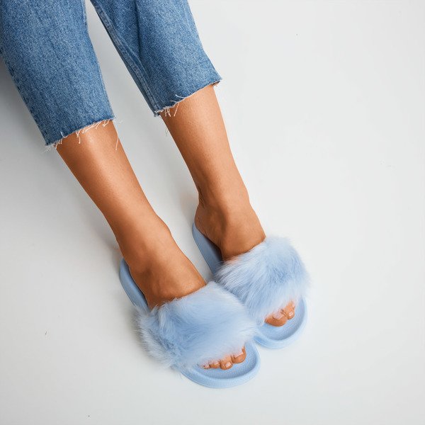 Blue slippers with fur Millie - Footwear