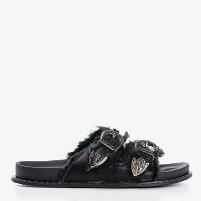 OUTLET Black slippers with buckles Giza -Shoes