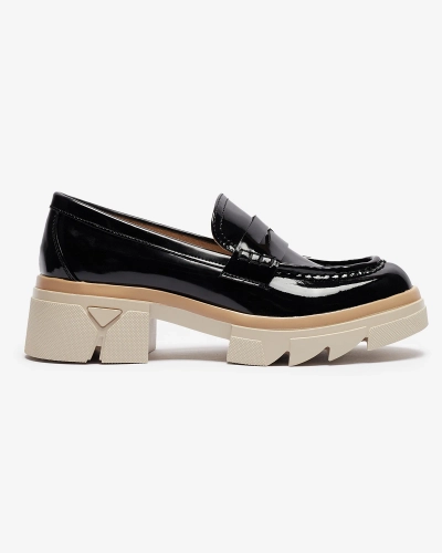 Black women's eco leather patent leather moccasins Sepop- Footwear