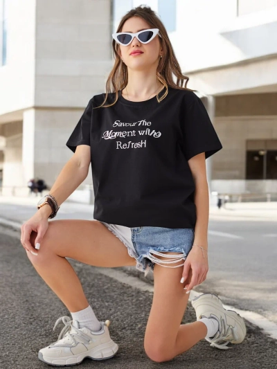 Royalfashion Хлопковая футболка для женщин Savour The Moment With Refresh