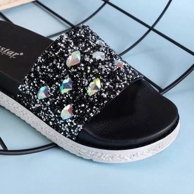 OUTLET Women's black platform sandals with cubic zirconia Sailor - Footwear