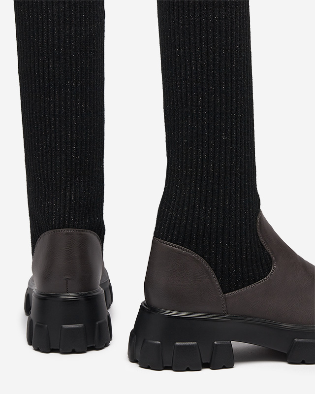 Black and brown high slip boots for women Alerpi- Footwear