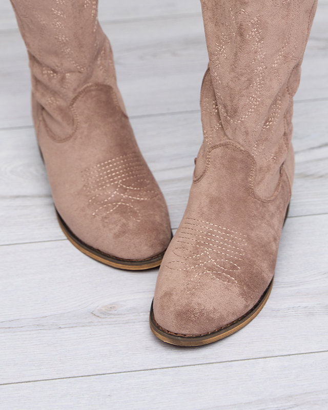 Высокие женские сапоги цвета хаки с вышивкой Redarika