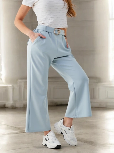 Royalfashion Wide women's fabric trousers with a decorative belt