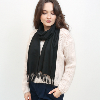 Classic Black Women's Narrow One-Color Scarf - Accessories
