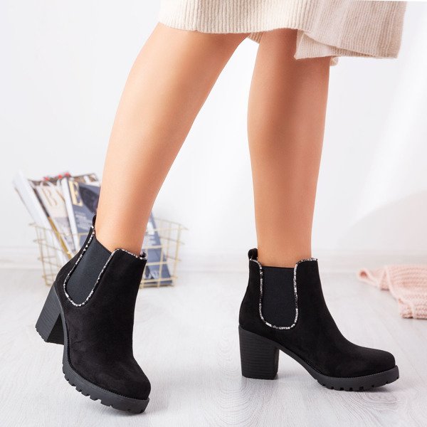 Czarne botki na wyższym słupku Travolte - Obuwie