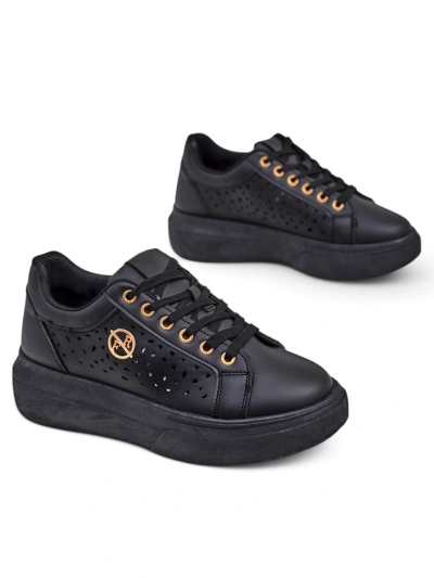 Women's Kalista Nero sneakers - black eco-leather platforms, spring collection