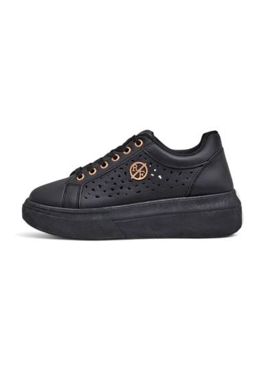 Women's Kalista Nero sneakers - black eco-leather platforms, spring collection