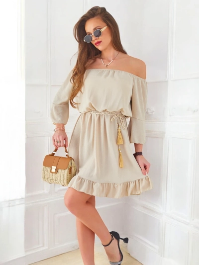 Royalfashion Sieviešu mini kleita bez plecu siksnām ar garām piedurknēm un Swarovski akmeņiem