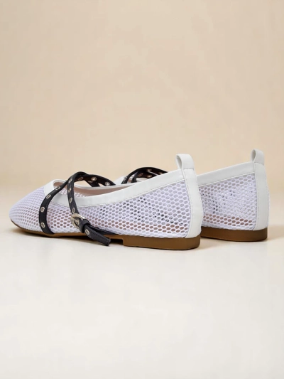 Балетки Royalfashion Calista Bianca – сетчатые белые женские туфли с черными ремешками