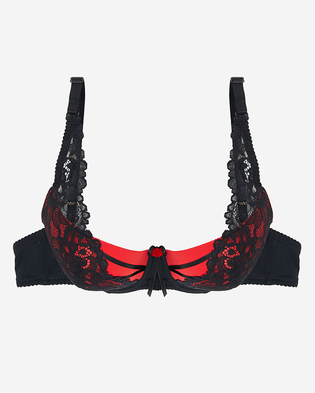 Red women's bra with black lace - Underwear