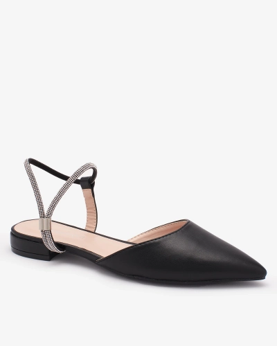 Royalfashion Black Sieviešu sandales ar rotājumu un mirdzošu zoli ar plakanu papēdi