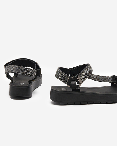 Women's sandals with zircons in black Qroc- Footwear