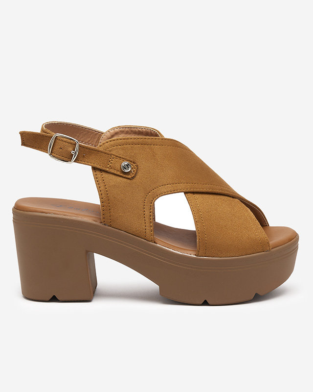 OUTLET Women's eco suede camel sandals on the Mihele post - Footwear