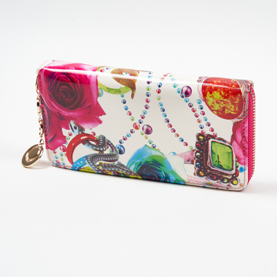 Women's white large wallet with pink flowers - Accessories