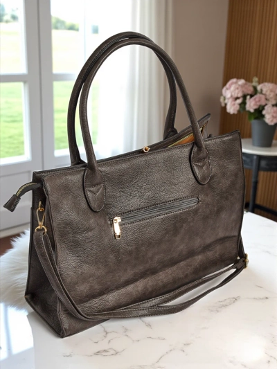Женская кожаная сумка Etruria Classica Elegante серая 41x31x14 см