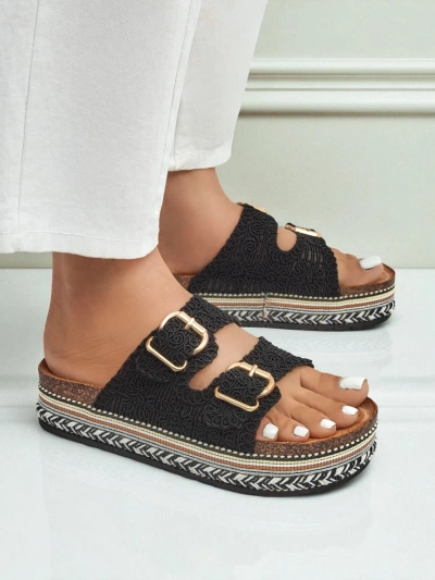 Royalfashion Sieviešu platformas sandales ar sprādzēm CorkStyle
