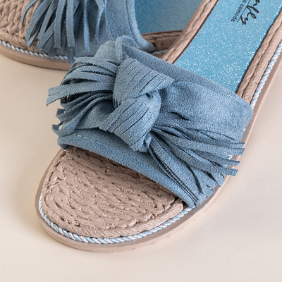 Голубые женские шлепанцы с бахромой Foasia