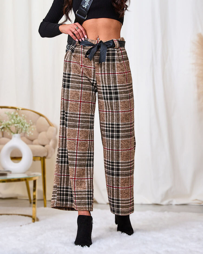 Royalfashion Бежевые женские широкие клетчатые брюки