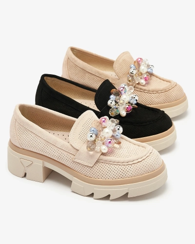 Women's beige openwork moccasins Peloga- Footwear