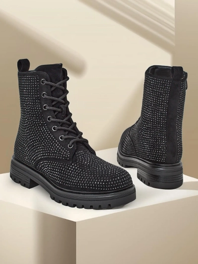 Royalfashion Women's lace-up boots with rhinestones Russos