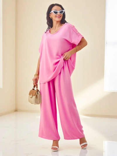 Royalfashion Women's cotton set with short sleeves and wide trousers
